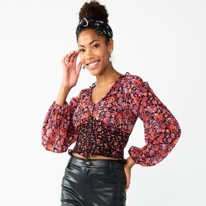Juniors' SO® Mixed-Print Corset Blouse